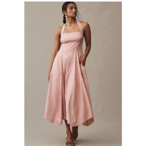 Anthropologie | Dresses | Anthropologie Stretch Linen Halter Midi Dress |  Poshmark